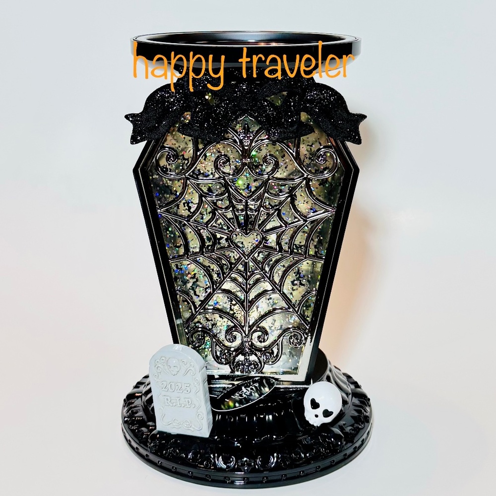 LIGHT-UP COFFIN WATERGLOBE 3-Wick Candle Holder